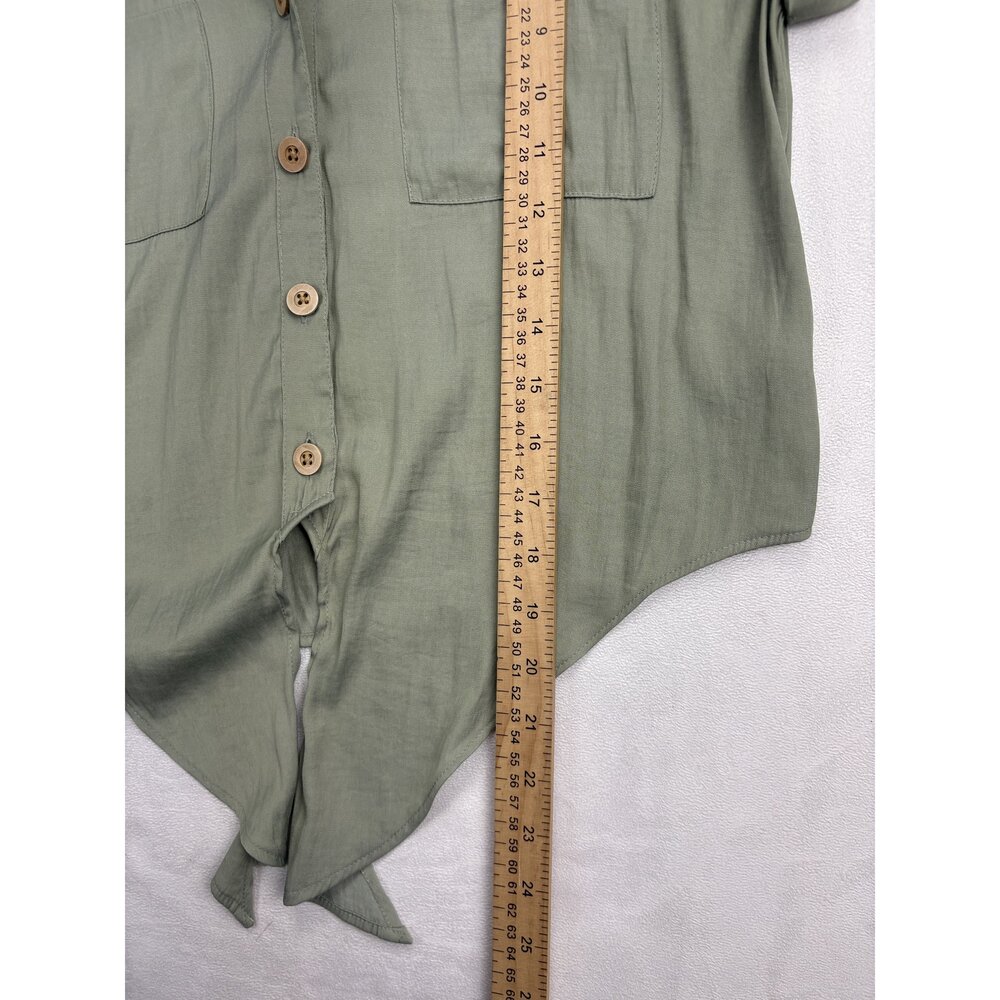 Joie Tie-Front Button Down Top S Olive Lightweight Shirt - Picture 10 of 10